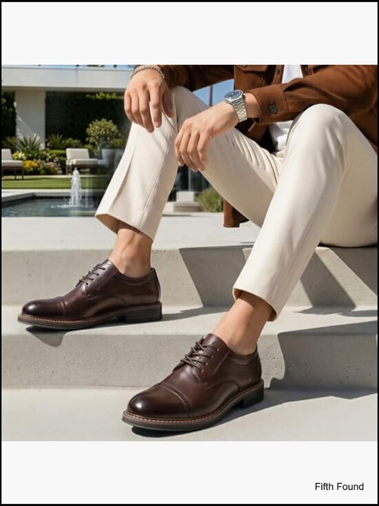 Classic Cap Toe Oxford Dress Shoes with Cushioned Sole, Breathable & main image 7
